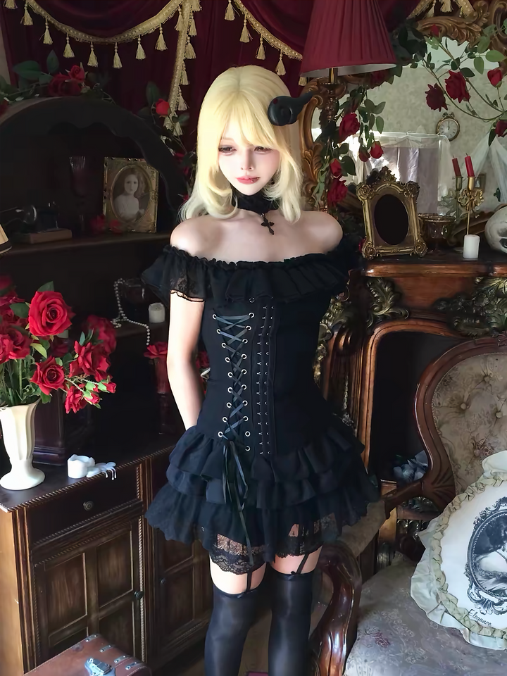 GOTHIC SQUARE NECK LACE-UP TOP / LG1673