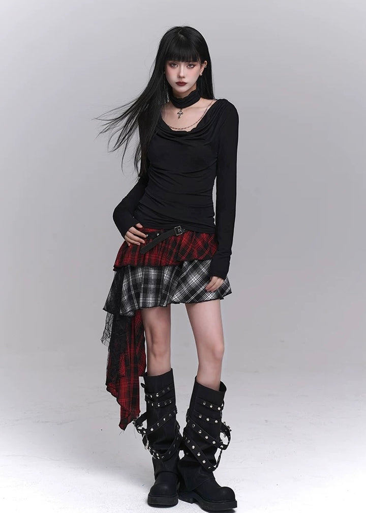 irregular plaid skirt / LG1239