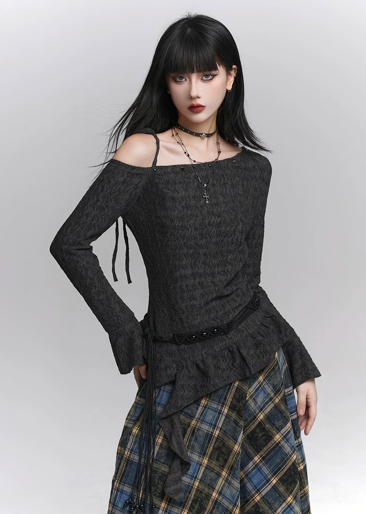 Asymmetry Neck Frill Top / lg1364