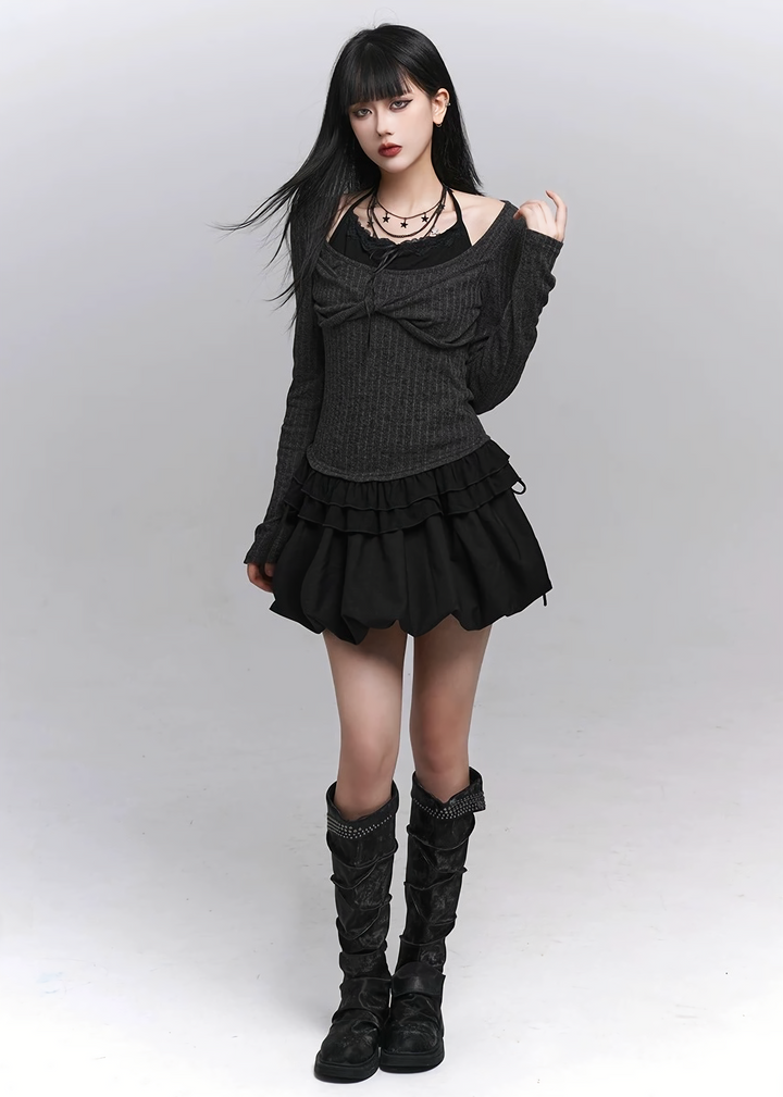 Twist Detail Rib Knit Top / lg1370