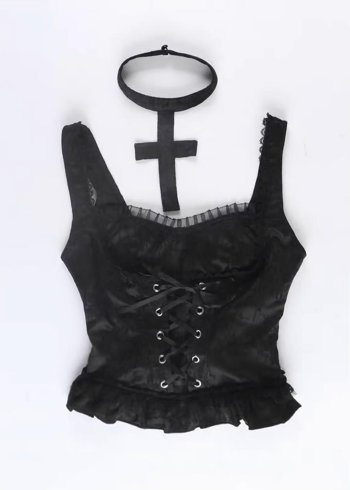 GOTHIC LACE-UP TOP &amp; RUFFLE MINI SKIRT / LG1693