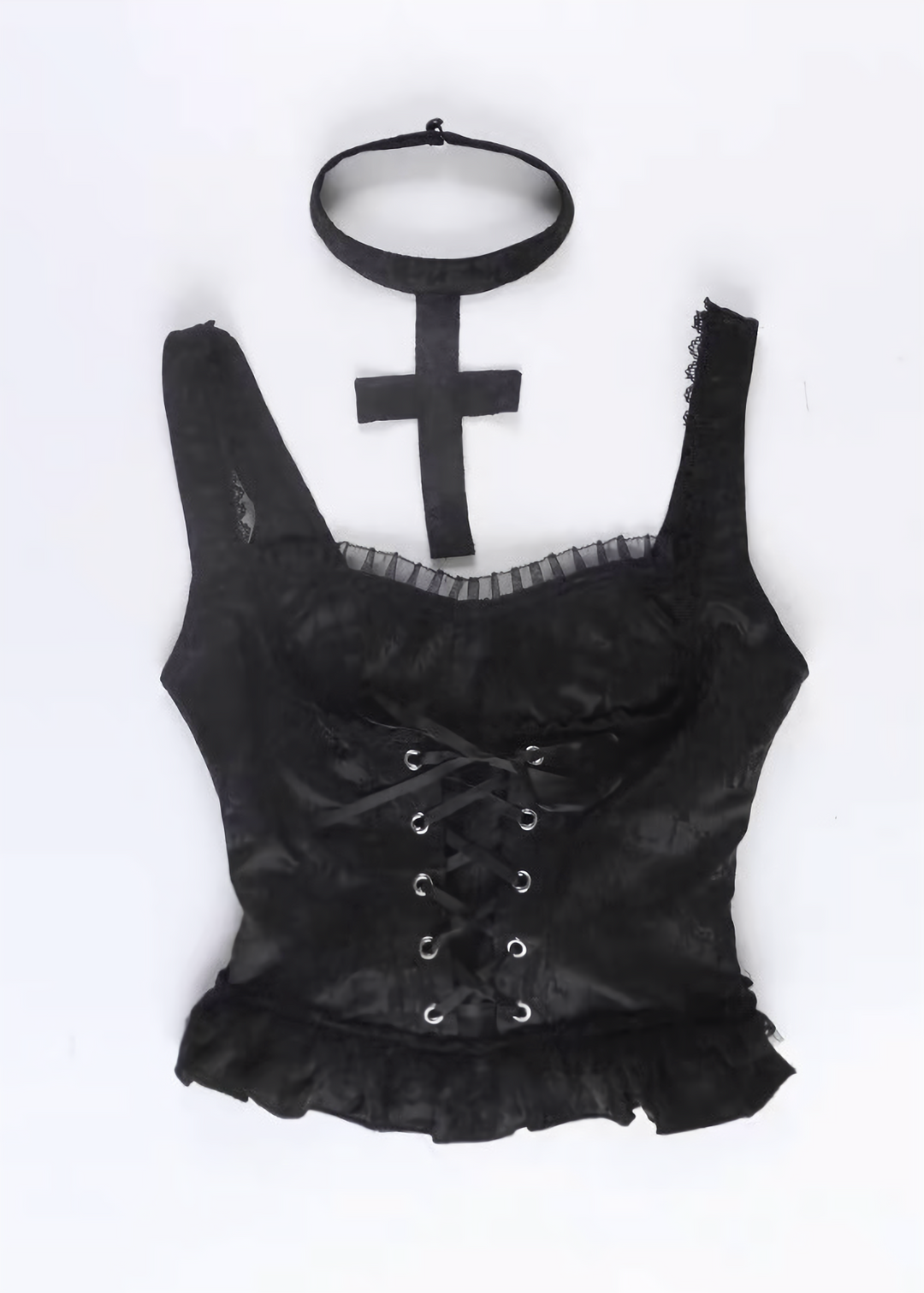 GOTHIC LACE-UP TOP &amp; RUFFLE MINI SKIRT / LG1693