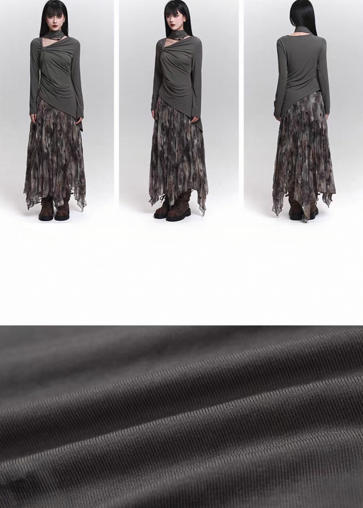 ASYMMETRIC DRAPE NECK TOP/LG1468