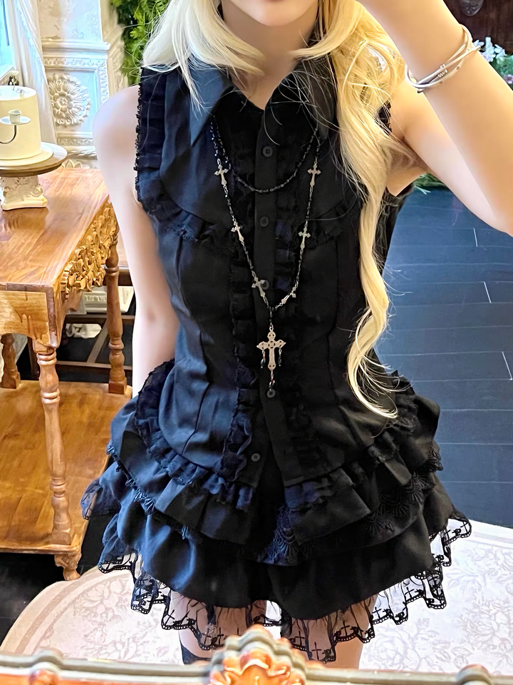 GOTHIC FRILL SLEEVELESS BLOUSE / LG1670
