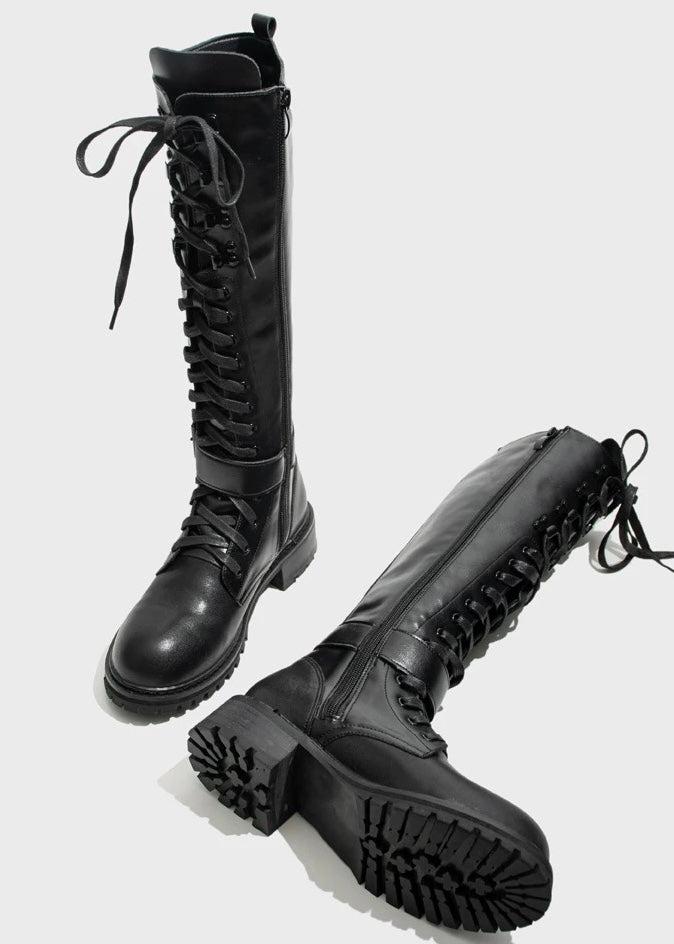 lace up long boots / v1121