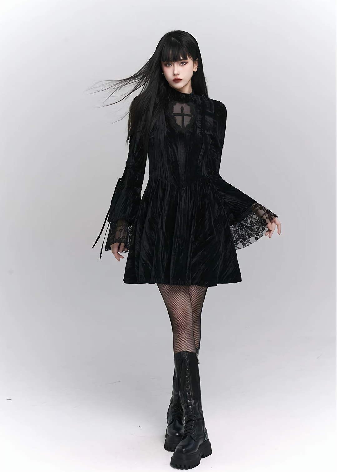 【당일 배송】goth velvet lacing mini dress/lg1139 