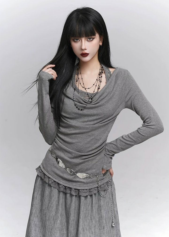 LACE HALTER OFF-SHOULDER TOP / LG1338