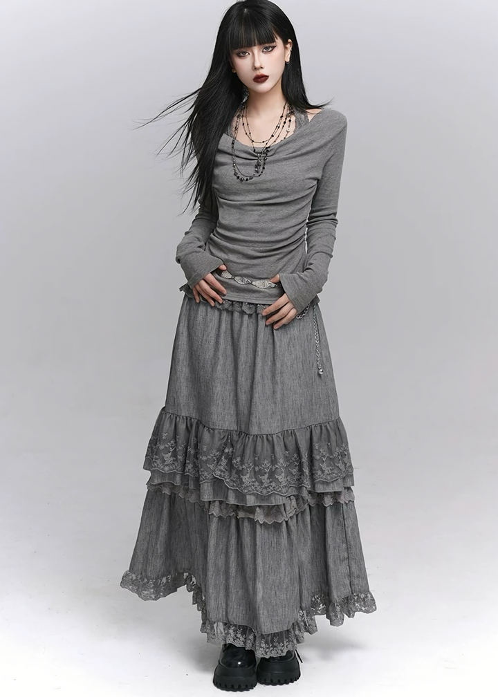 Layered Lace Maxi Skirt / lg1330