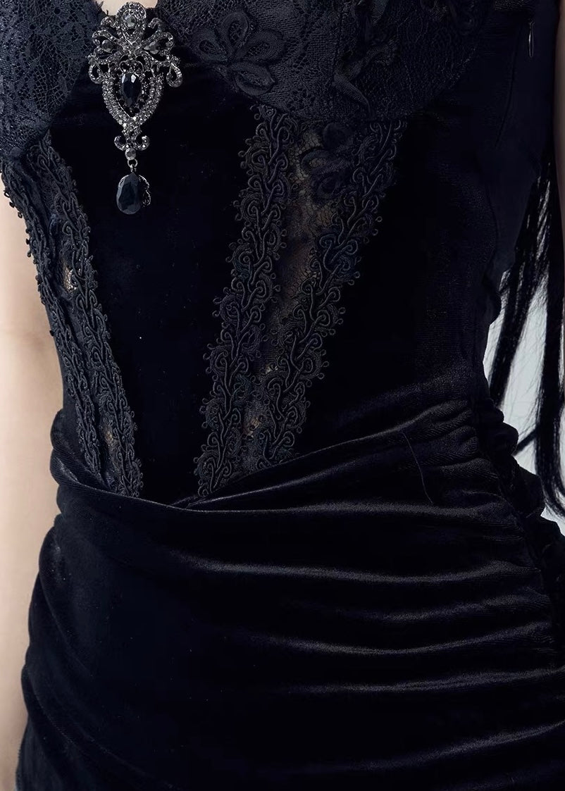VELVET LACE DRAPE DRESS / LACE BELL SLEEVE BOLERO / LG1731
