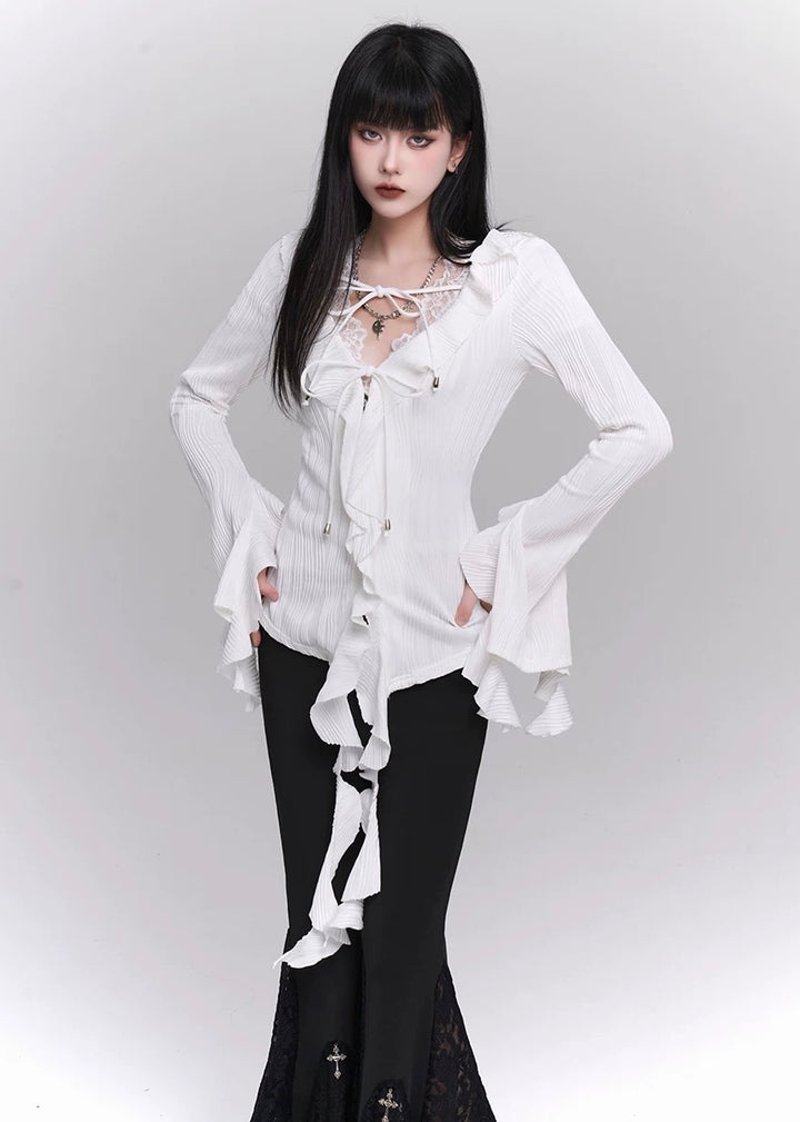 long sleeve ruffle shirt / LG1208_e4r