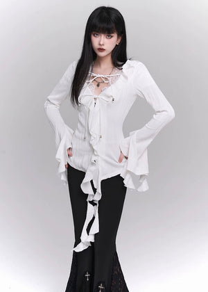 long sleeve ruffle shirt / LG1208_e4r