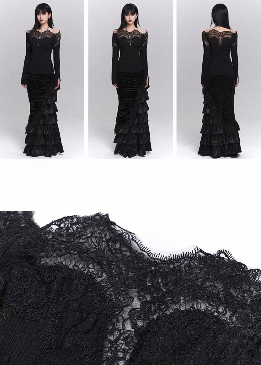 SHADOW LACE OFF-SHOULDER KNIT TOP / LG1487