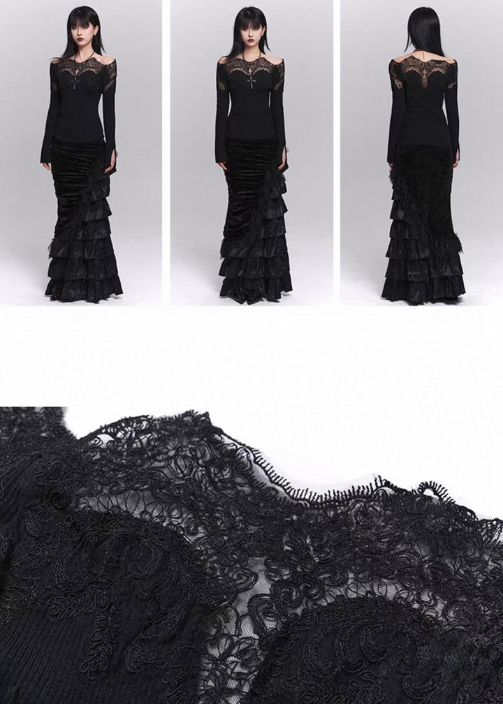 SHADOW LACE OFF-SHOULDER KNIT TOP / LG1487