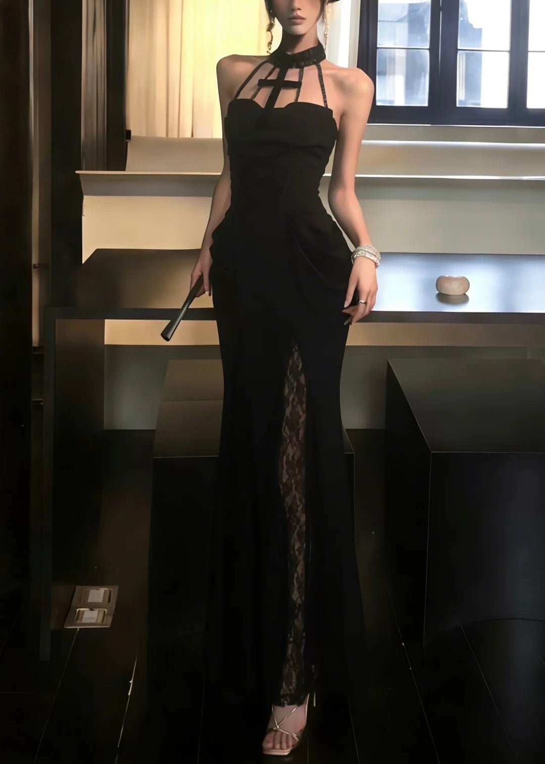 GOTHIC CROSS STRAP LONG DRESS / LG1557