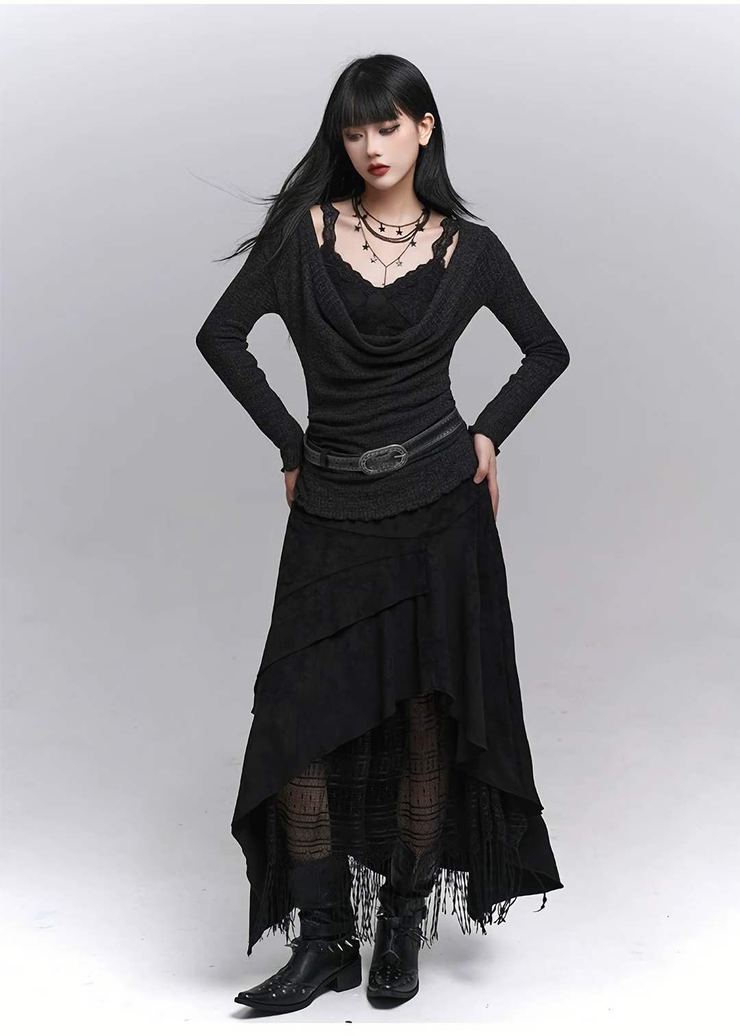 Layered Fringe Long Skirt / lg1373