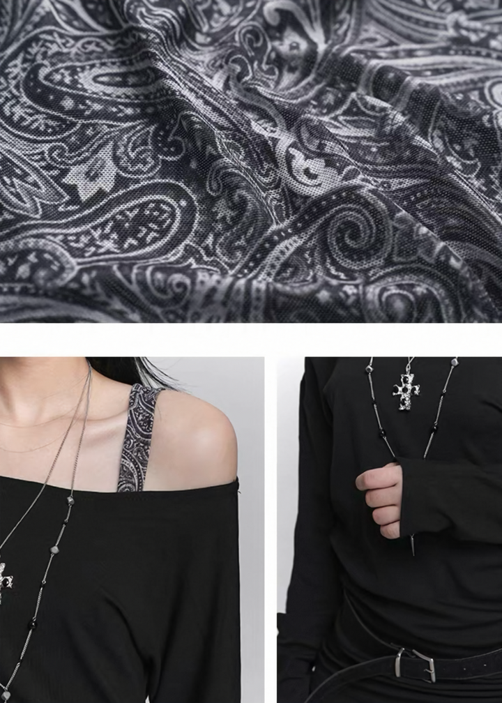 ASYMMETRY OFF-SHOULDER TOP &amp;amp; PAISLEY LONG SKIRT SET / LG1419_e4r