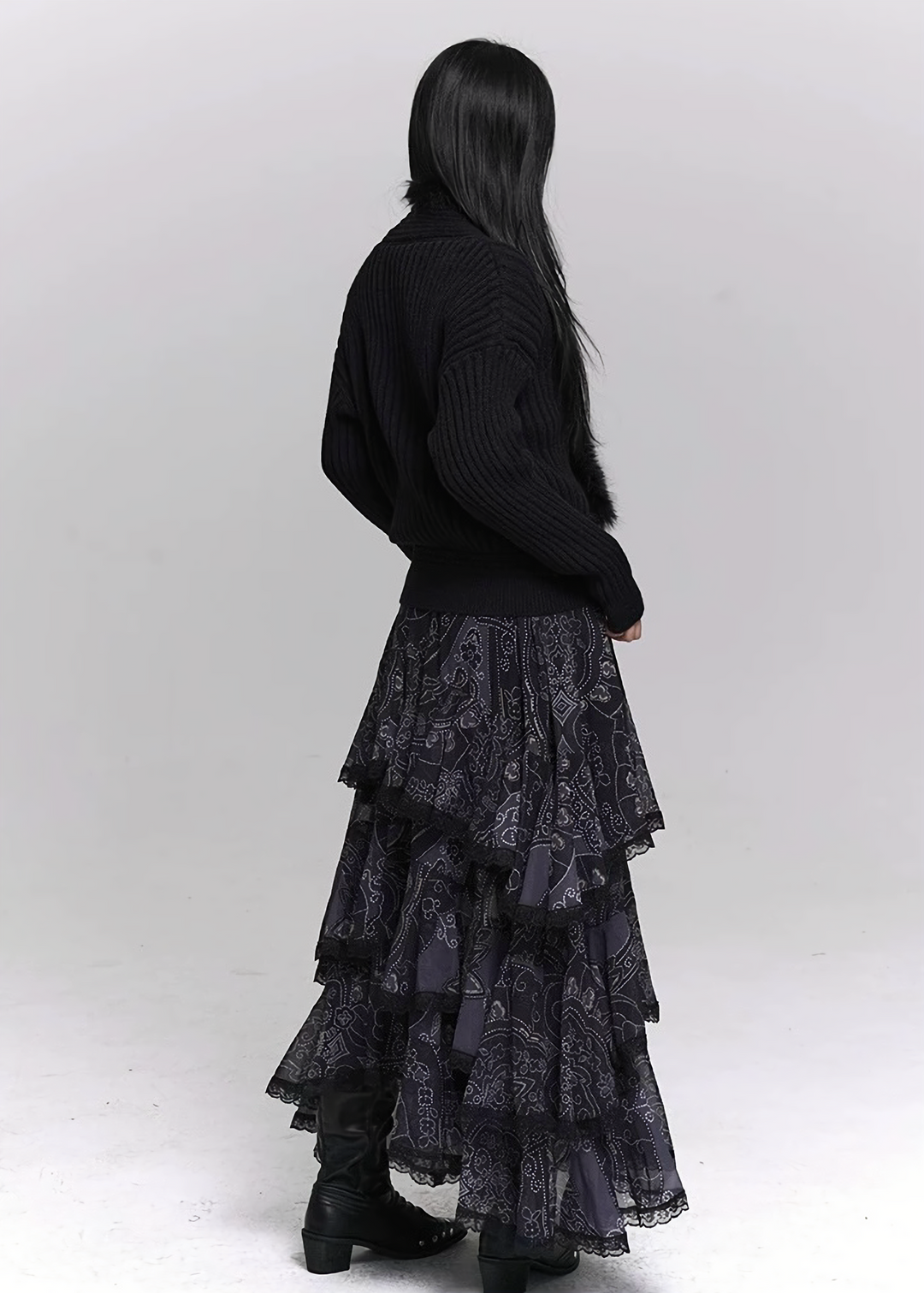 SOFT FUR TRIM V-NECK KNIT SWEATER / LG1500