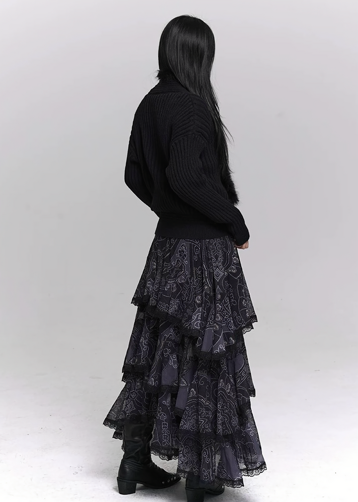 SOFT FUR TRIM V-NECK KNIT SWEATER / LG1500