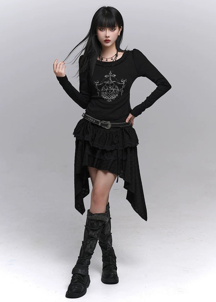 Shadow Shirring Ribbon Skirt / lg1361_e4r