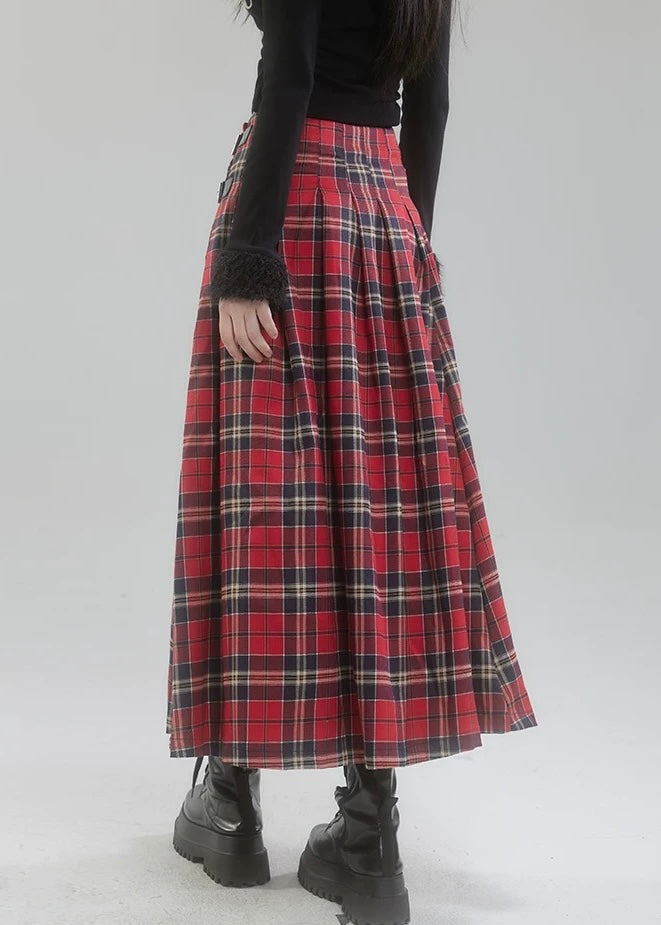 plaid long skirt / LG1192