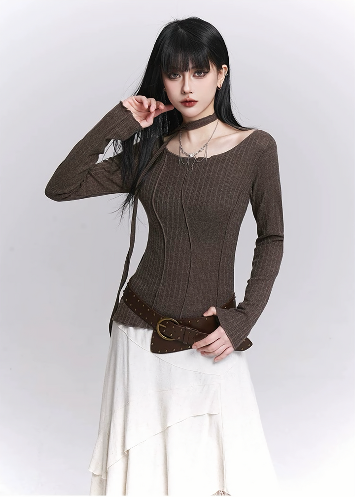 NECK STRAP RIB SLIM TOP / LG1525
