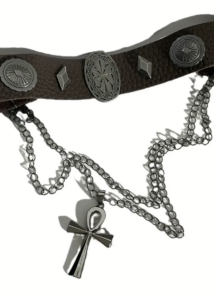 Leather stackable cross necklace chocker / A1111