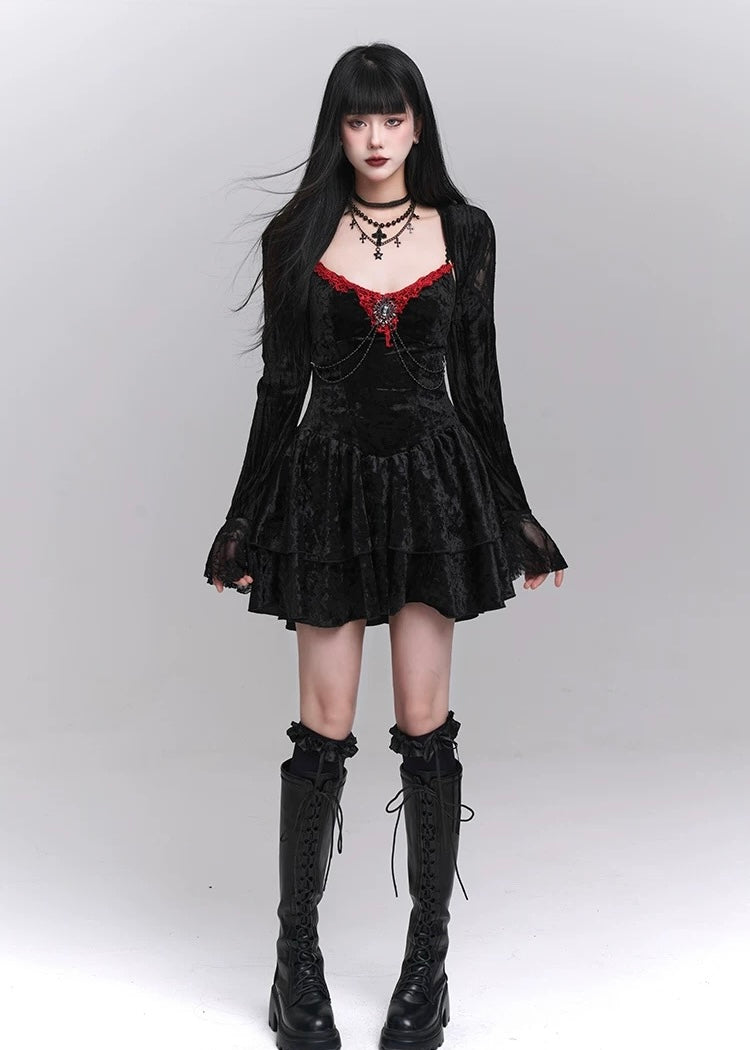 gothic velvet suspender mini dress / LG1242