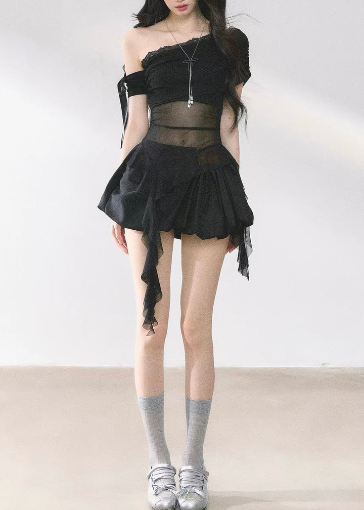 DARK ASYMMETRIC TOP &amp; BALLOON SKIRT / LG1652