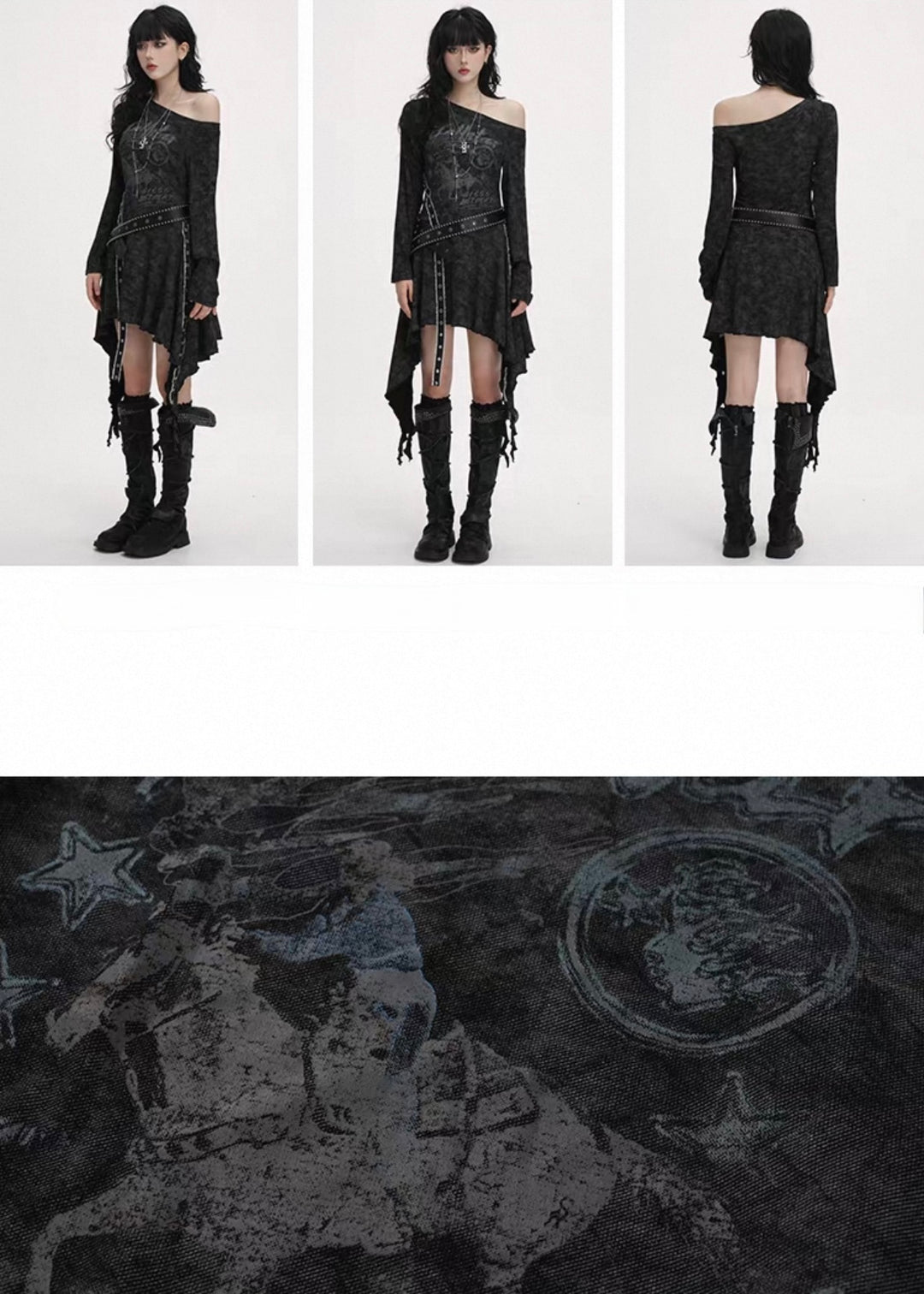 ACID WASH ASYMMETRIC BELTED DRESS / lg1363_e4r