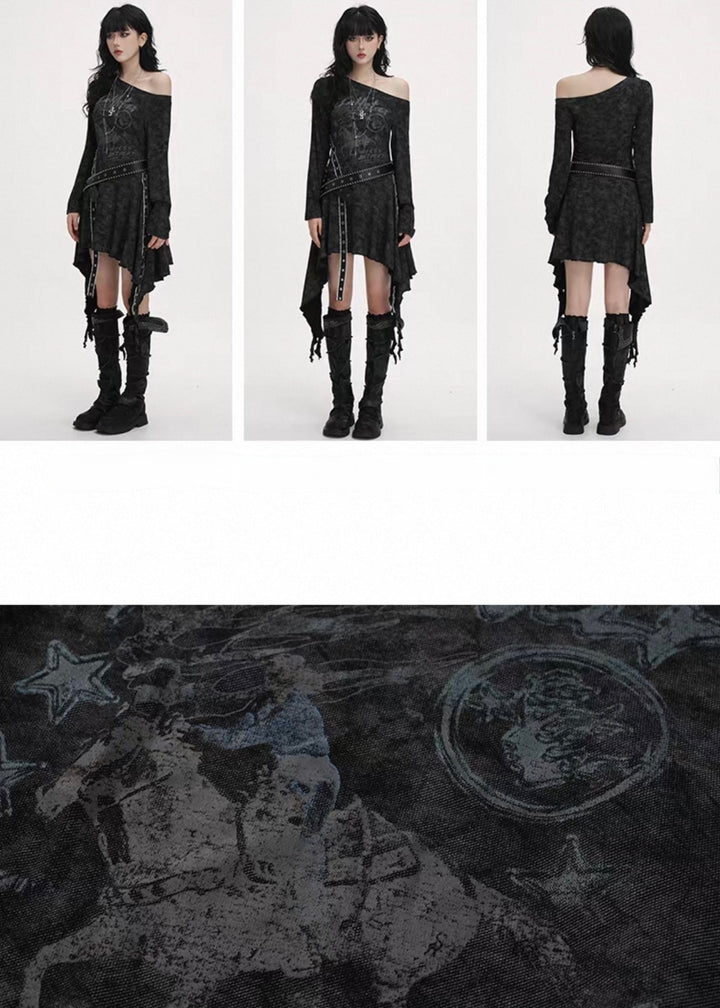 ACID WASH ASYMMETRIC BELTED DRESS / lg1363_e4r