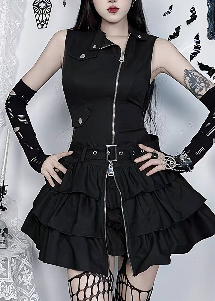 DARK ZIP TIERED MINI ONEPIECE / LG1675