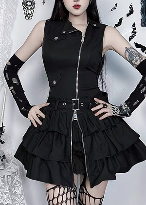 DARK ZIP TIERED MINI ONEPIECE / LG1675