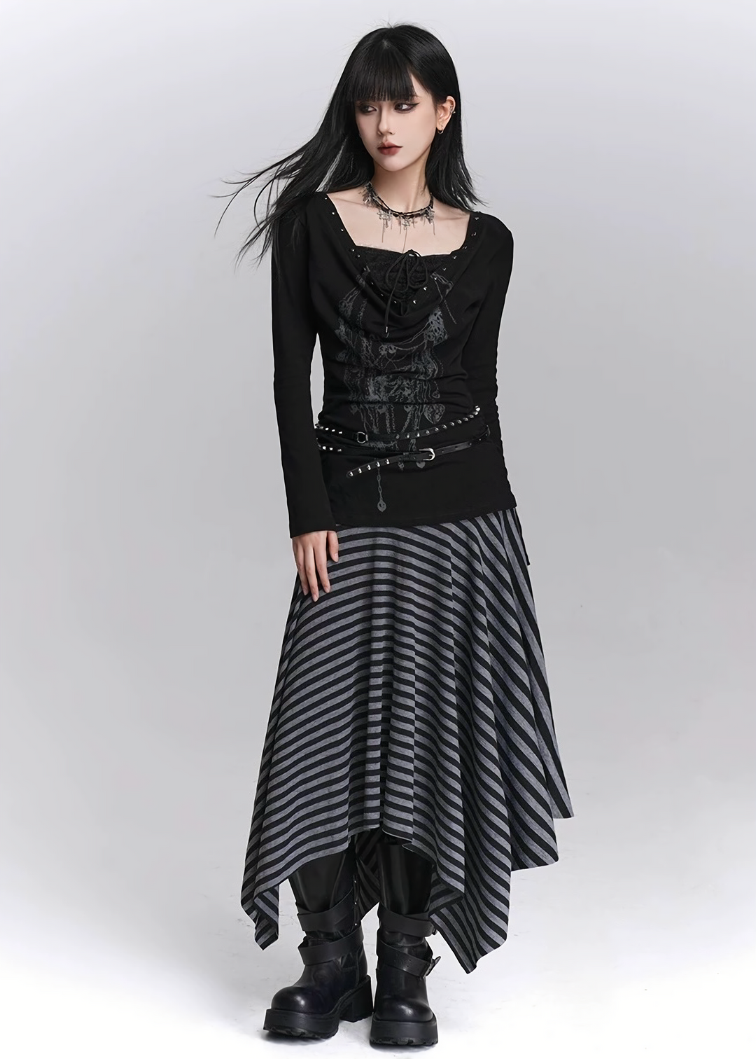SHADOW STRIPE ASYMMETRY SKIRT / LG1445