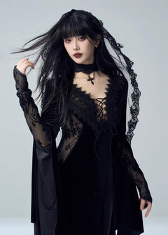 BLACK LACE TRIM COMB VEIL / A1164