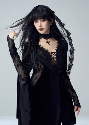 BLACK LACE TRIM COMB VEIL / A1164