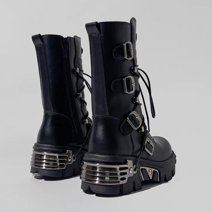 DARK Buckle Lace-Up Platform Boots / V1180