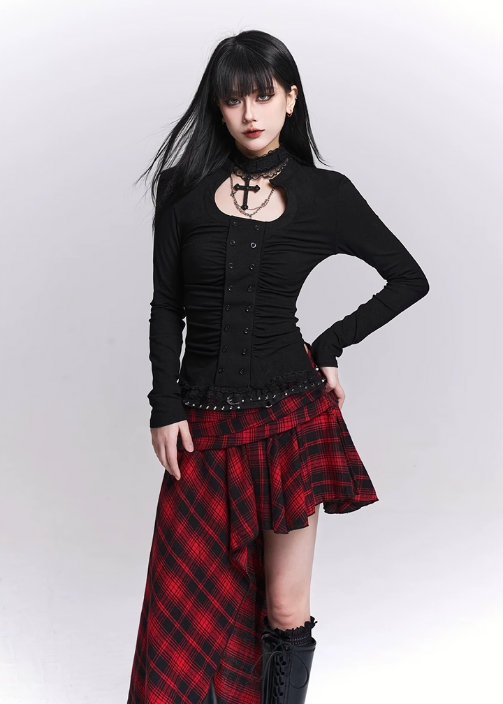 Cross Choker Slim Fit Long Sleeve Top / LG1516