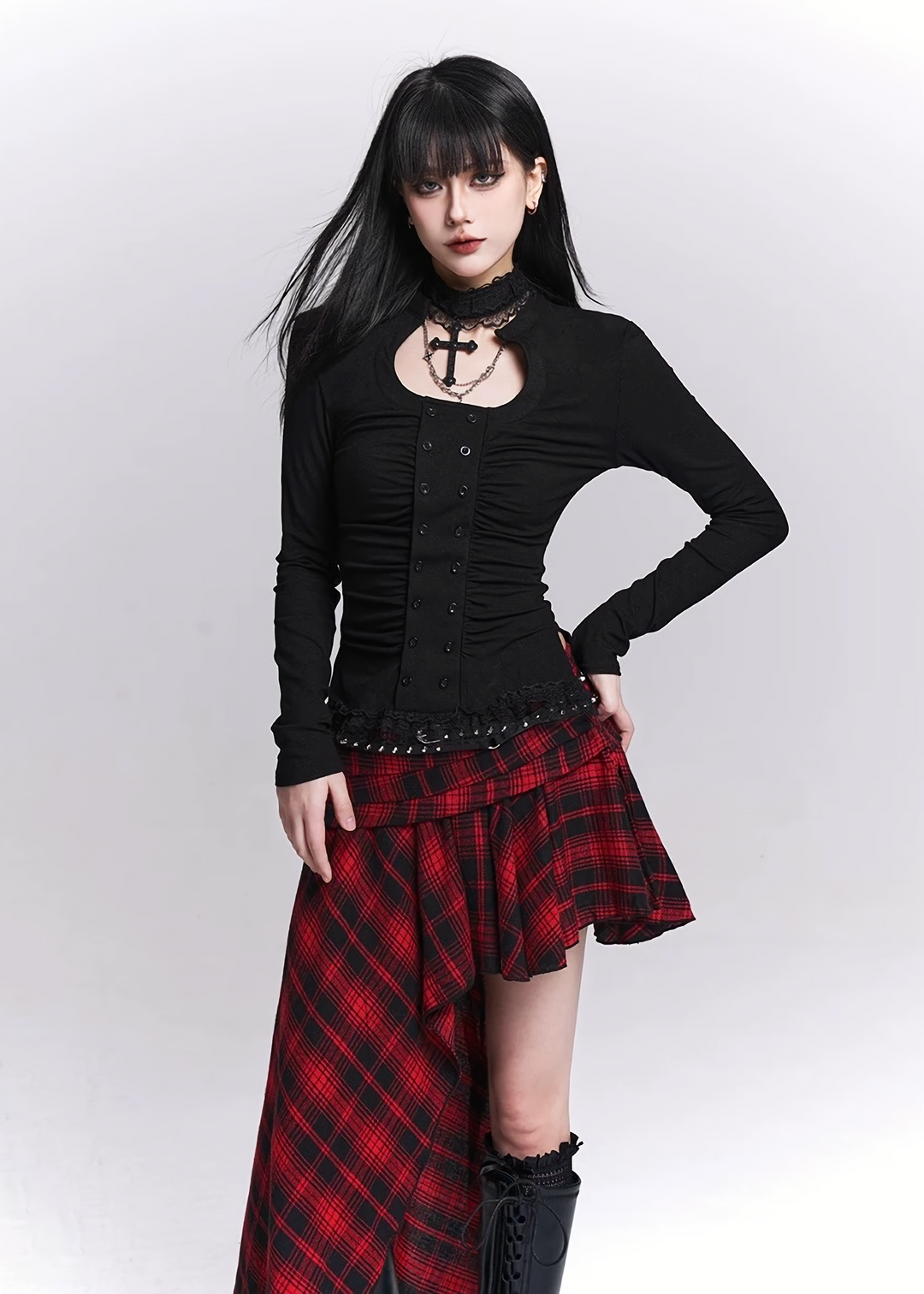 Cross Choker Slim Fit Long Sleeve Top / LG1516