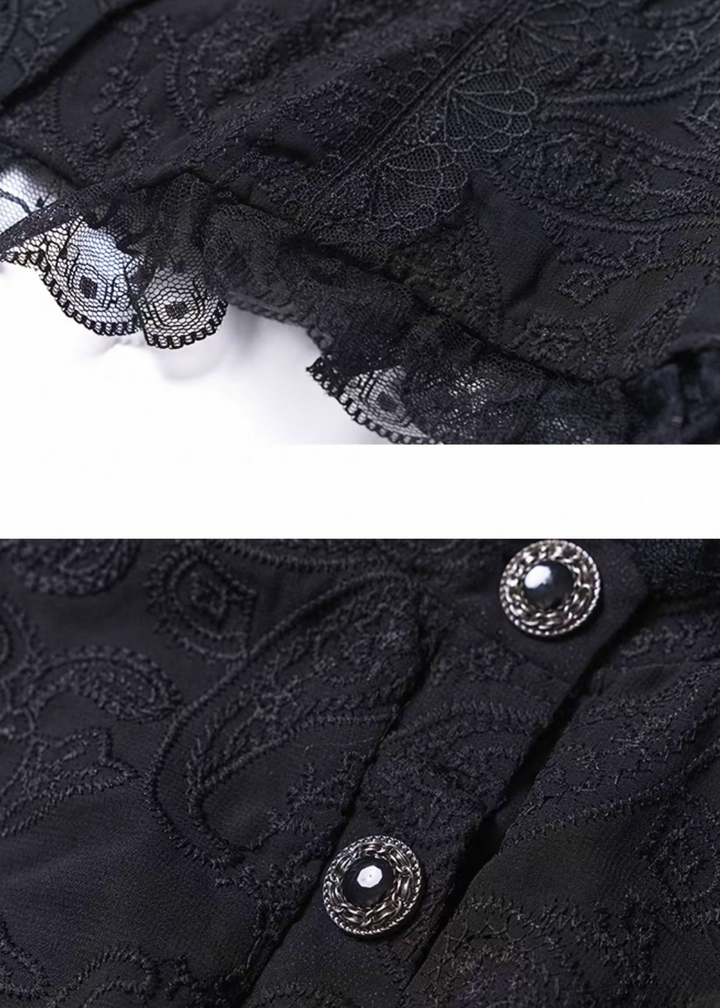Black Jacquard Waist-Shaped Shirt / LG1520