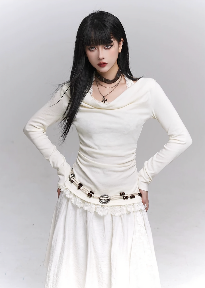 LACE HALTER OFF-SHOULDER TOP / LG1338