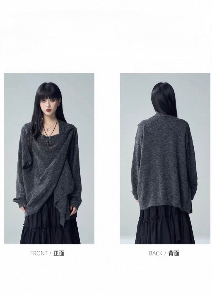 ASYMMETRIC DRAPE KNIT CARDIGAN / LG1726