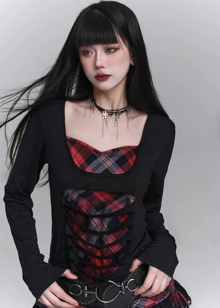 checkered two-piece long sleeve shirt / LG1245