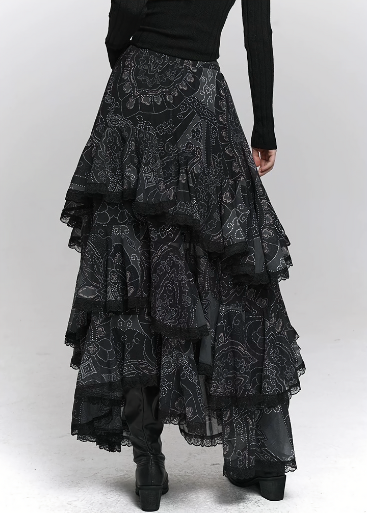 PAISLEY TIERED MIDI SKIRT / LG1499