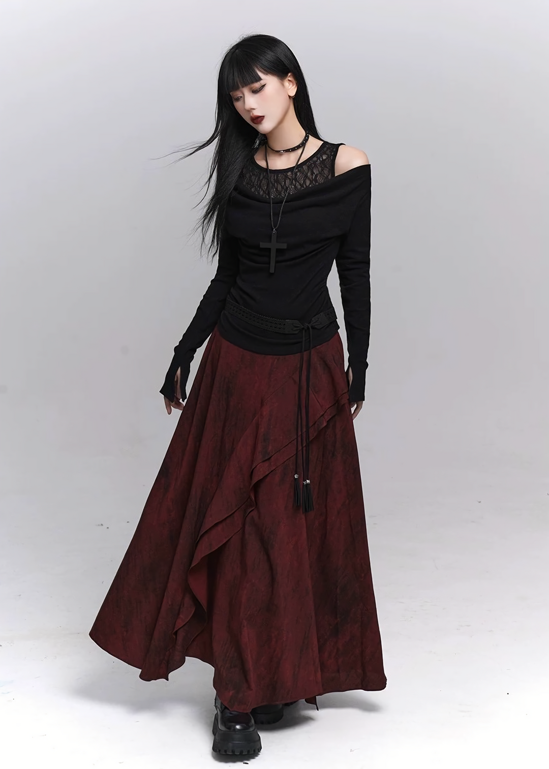 Lace veil off-the-shoulder gothic top / lg1341