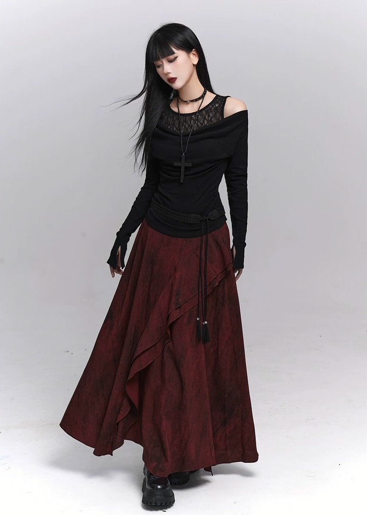 Lace veil off-the-shoulder gothic top / lg1341