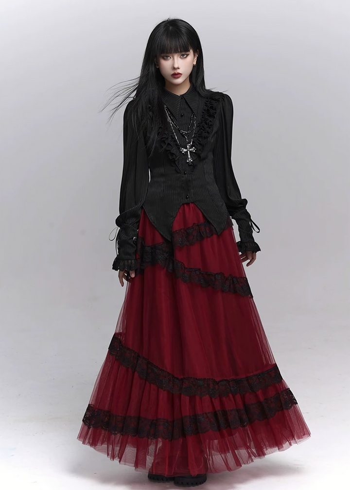Gothic Ruffle Pintuck Shirt / lg1353
