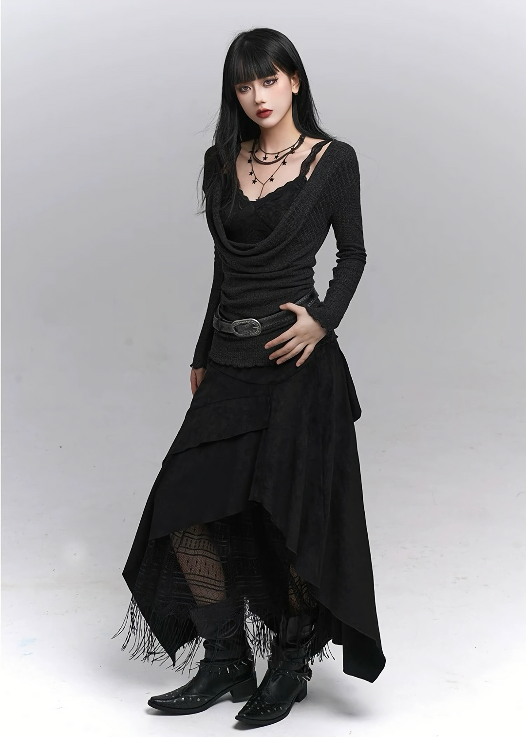 Drape neck x lace inner set top / lg1342