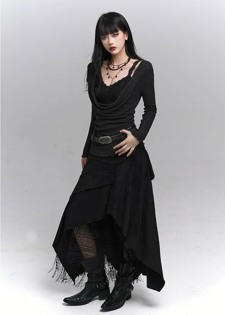 Drape neck x lace inner set top / lg1342