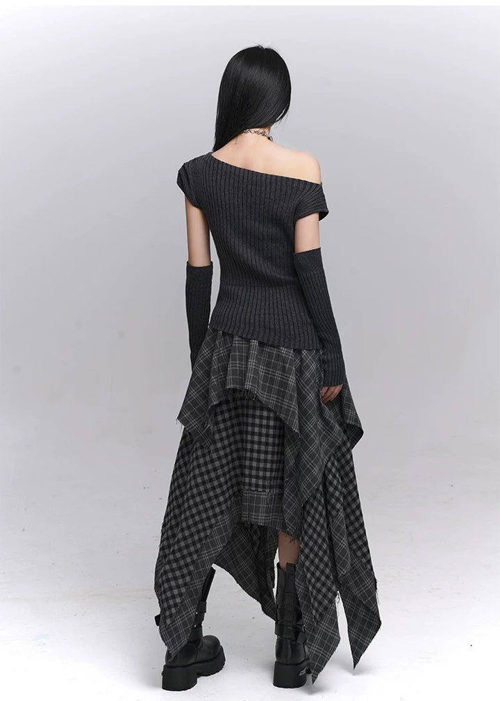 Ribbed Off-Shoulder Knit Set / lg1356_e4r