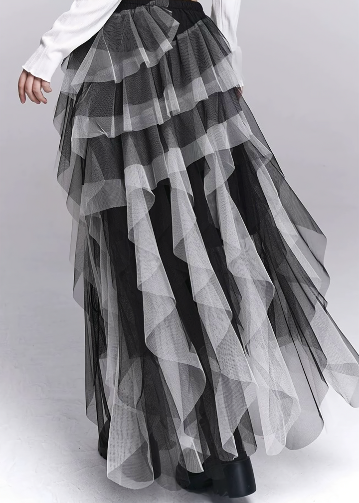 IRREGULAR MESH LAYERED LONG SKIRT / LG1542